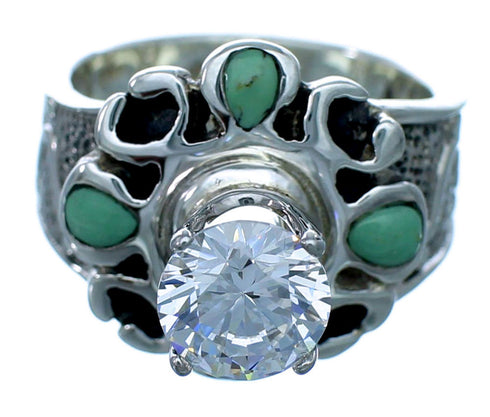 Southwestern Sterling Silver Cubic Zirconia Turquoise Inlay Flower Ring Size 5-1/2 LX113102